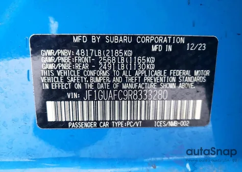 2024 Subaru Impreza Sport z USA, uszkodzony, nr VIN JF1GUAFC9R8333280